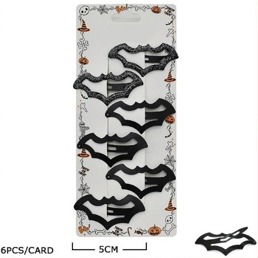 6 Pc Set Halloween Bat Snap Hair Clips .70 each set