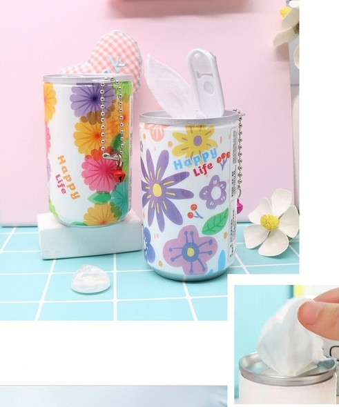 3.25" Tall Flower Can Look Keychain w/ Wet Wipes .70 each