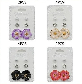 3 Pair Floral Stud Earrings Set .70 each set