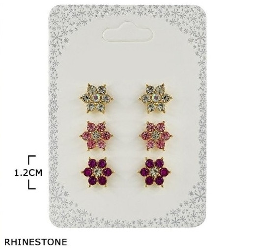 3 Pair Rhinestone Flower Stud Earrings Set .70 each set