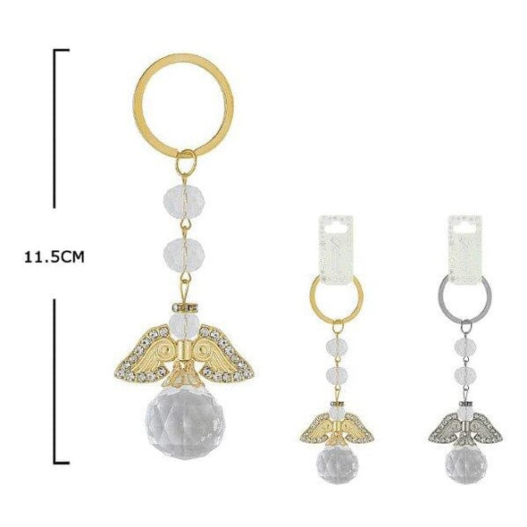 4.5" Gold & Silver Guardian Angel Keychain with Clear Crystal .70 each