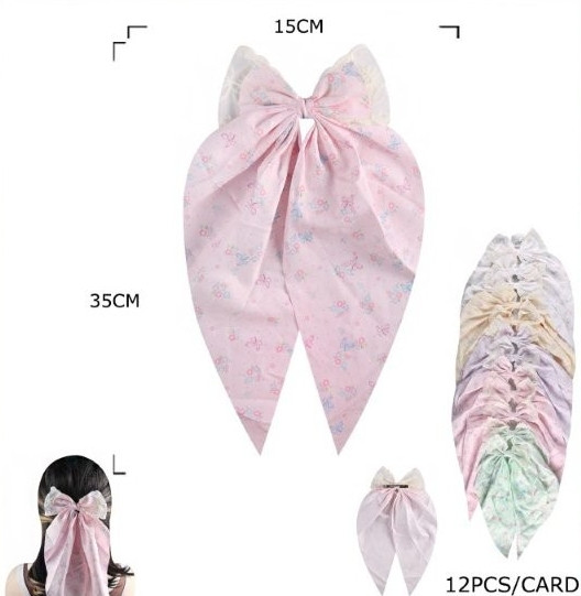 5.9" Floral Print Long Tail Boutique Ribbon Bow .70 each
