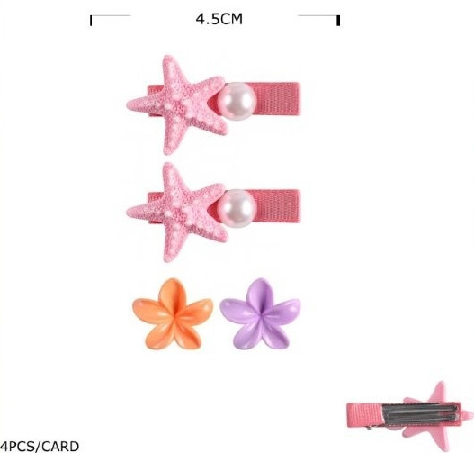 1.8" 4 Pc Set Starfish Hair Clip & Flower Mini Clips .70 each set
