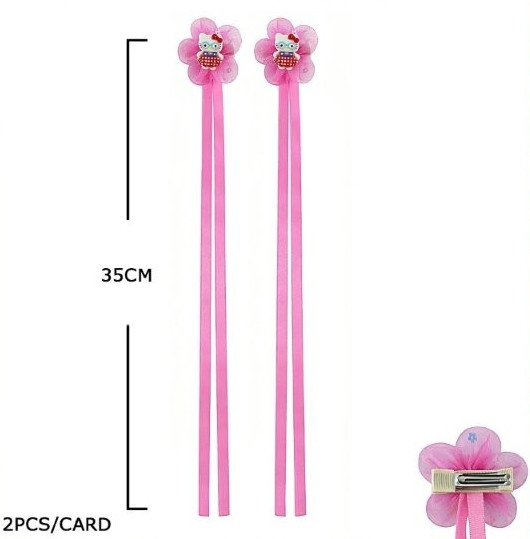 13.8" 2 Pc Set Novelty Ribbon Hair Clips .70 each set