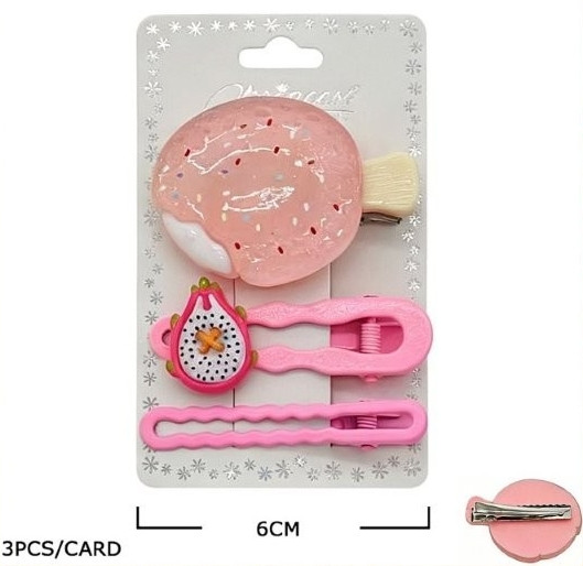 2.4" 3 Pc Set Fruit & Sweet Dessert Hair Clip .70 each set