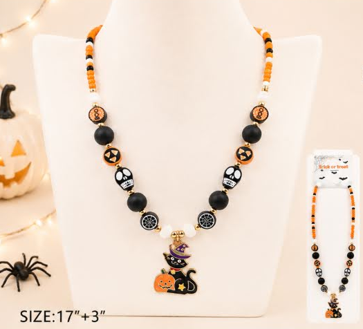 17"+3" Halloween Black Cat Pendant Necklace .70 each