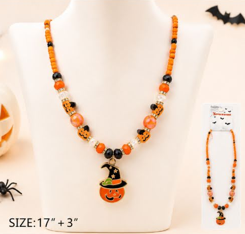 17"+3" Halloween Jack-O'-Lantern Pendant Necklace .70 each