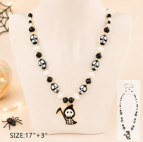 17"+3" Halloween Grim Reaper Pendant Necklace .70 each