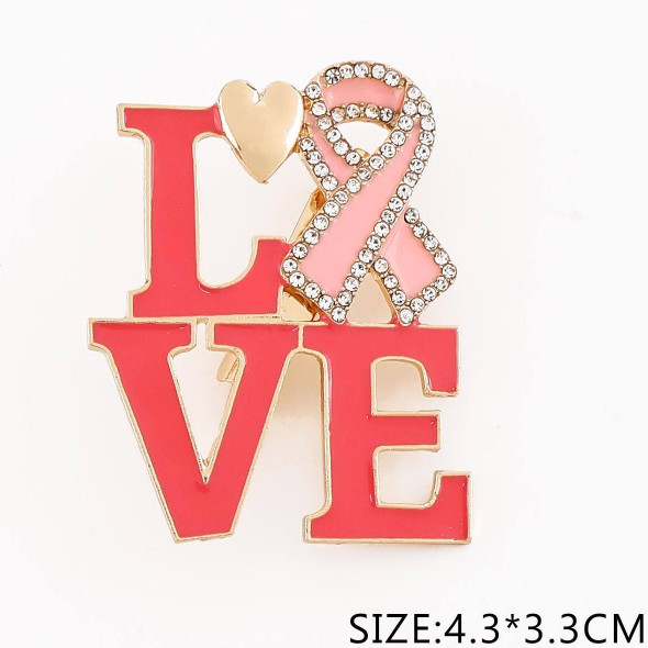 LOVE Pink Ribbon Breast Cancer Awareness Brooch Pin .70 each