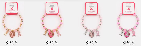 Pink Ribbon Breast Cancer Awareness Charm Stretch Bracelet .70 each
