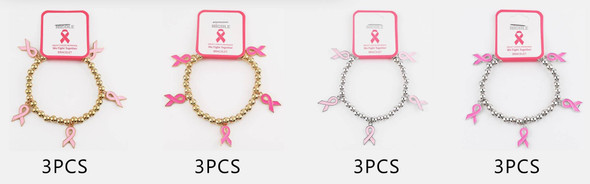 Pink Ribbon Breast Cancer Awareness Charm Stretch Bracelet .70 each