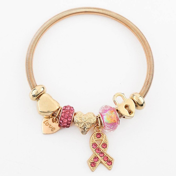 Spring Style Pink Ribbon Breast Cancer Awareness Charm Bracelet .70 each
