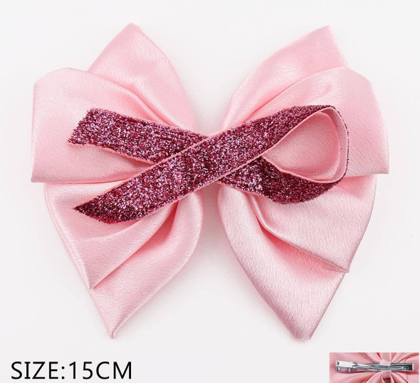 5.9" Breast Cancer Awareness Glitter Pink Ribbon Hair Bow Clip .70 each