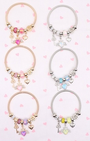 Heart Charm Beaded Bangle Bracelet .70 each
