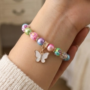 Colorful Butterfly Charm Beaded Bracelet .70 each