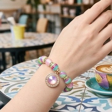 Colorful Beaded Rhinestone Charm Bracelet .70 each
