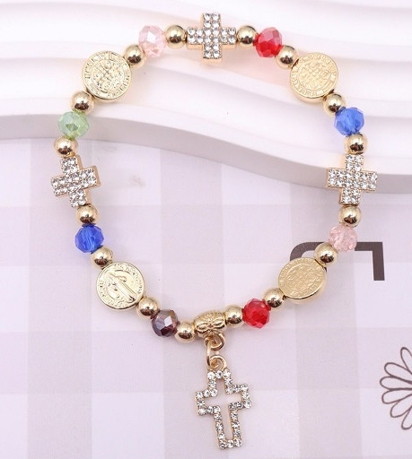 Religious Cross & Saint Benedict Beaded Bracelet .70 each