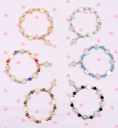 Religious Cross & Saint Benedict Beaded Bracelet .70 each