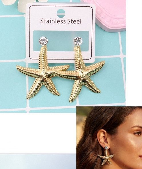 2" Starfish Gold & Silver Dangling Stainless Steel Earring .70 each pair