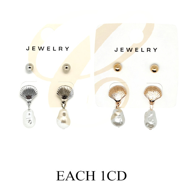 2 Pair Seashell & Faux Pearl Drop Earrings .70 each set 