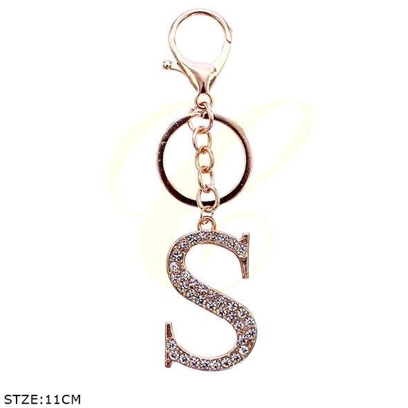 4.3" Initial Rhinestone Gold Charm Keychain .70 each