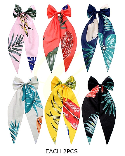 15" Tropical Print Long Tail Gator Clip Hair Bow .70 each