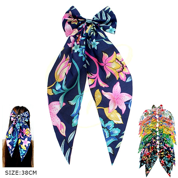15" Floral Print Long Tail Gator Clip Hair Bow .70 each
