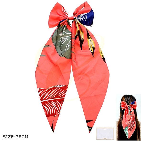 15" Tropical Floral Print Long Tail Gator Clip Hair Bow .70 each