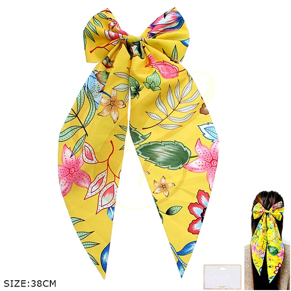 15" Tropical Floral Print Long Tail Gator Clip Hair Bow .70 each