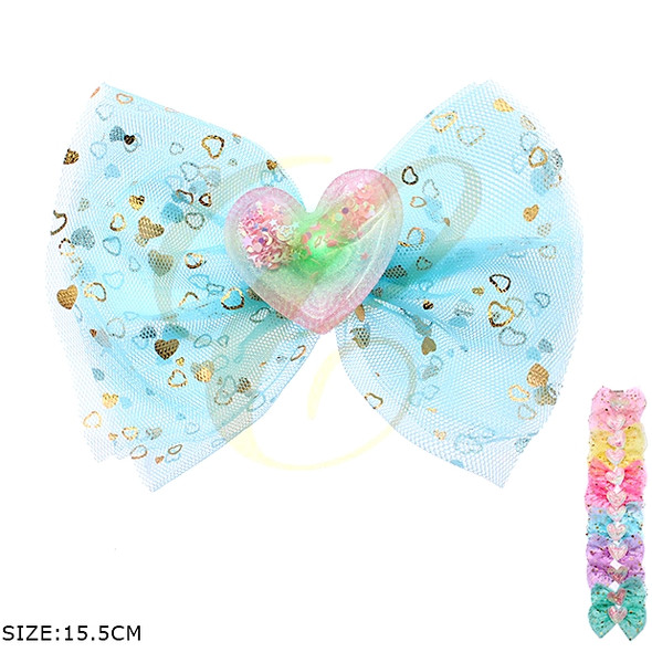 6.1" Girls Glitter Heart Tulle Bow Hair Clip .70 each