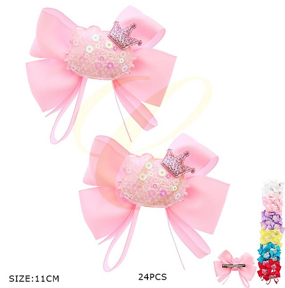4.3" Sparkly Sequin Cat Gator Clip Hair Bow Pastel Colors 24 pcs pk .35 each