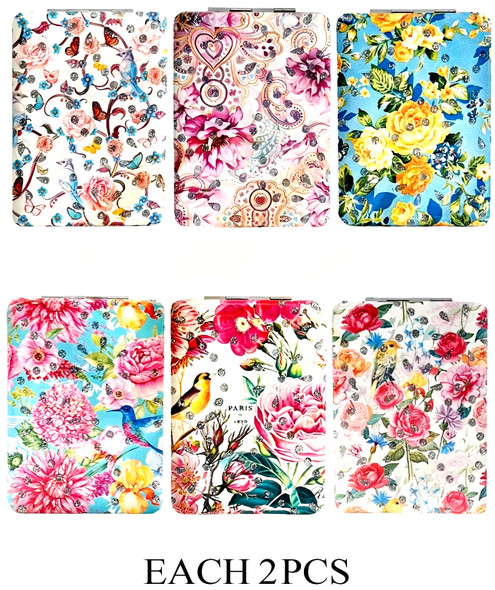 3.25" Flower & Bird Double Sided Compact Mirror $1.87 each