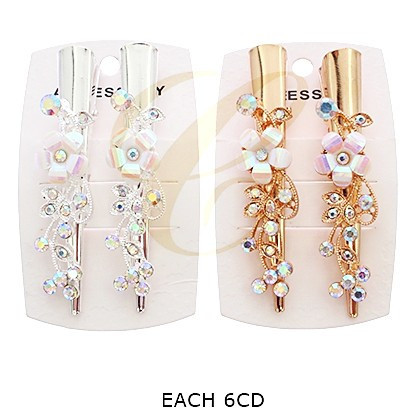 3" 2 Pc Set Gold & Silver Salon Clips w/ Stone Flower .70 per set