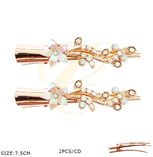 3" 2 Pc Set Gold & Silver Salon Clips w/ Stone Flower .70 per set