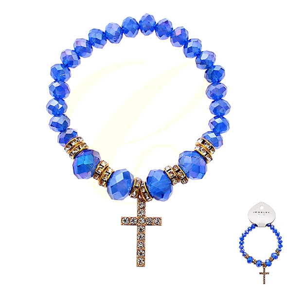 Crystal Beaded Religious Cross Stretch Bracelet .70 each