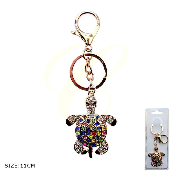 4.3" Rhinestone Turtle Charm Keychain with Multicolor Crystals .70 each