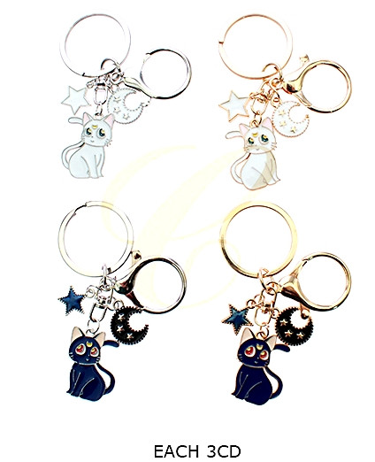 3.4" Cat, Star & Moon Charm Keychain with Lobster Clasp .70 each