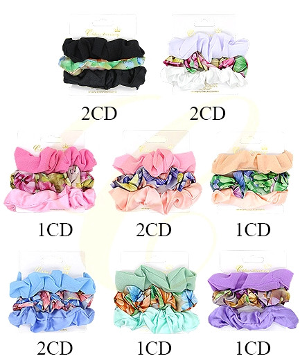 3 Pc Set Satin & Floral Hair Scrunchie .70 each set