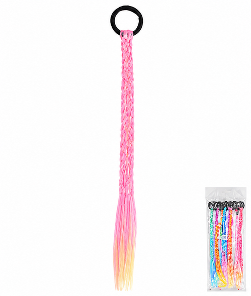 12" Long Braided Hair Extension Ponytail Holder Neon Colors .70 each