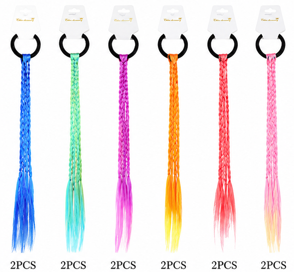 12" Long Braided Hair Extension Ponytail Holder Neon Colors .70 each