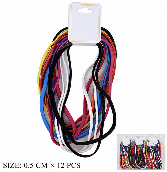 0.2" 12 Pc Thin Elastic Headband Set Assorted Colors .70 each set