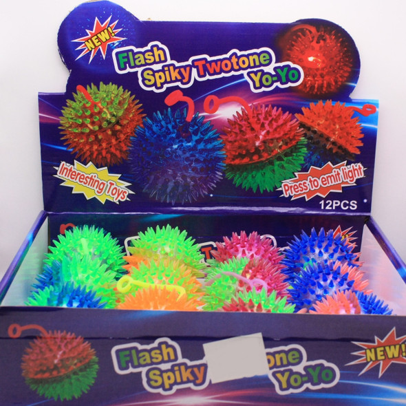 3" Two Tone Spikey Squeaky Light Up Balls w/ Yo Yo 12 per bx .75 each 