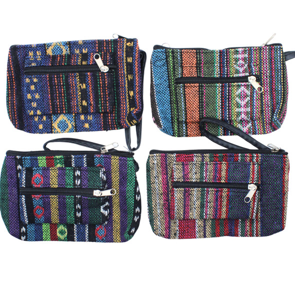5" Aztec/Tribal Woven Theme 2 Zipper Bag Wristlet .70 each