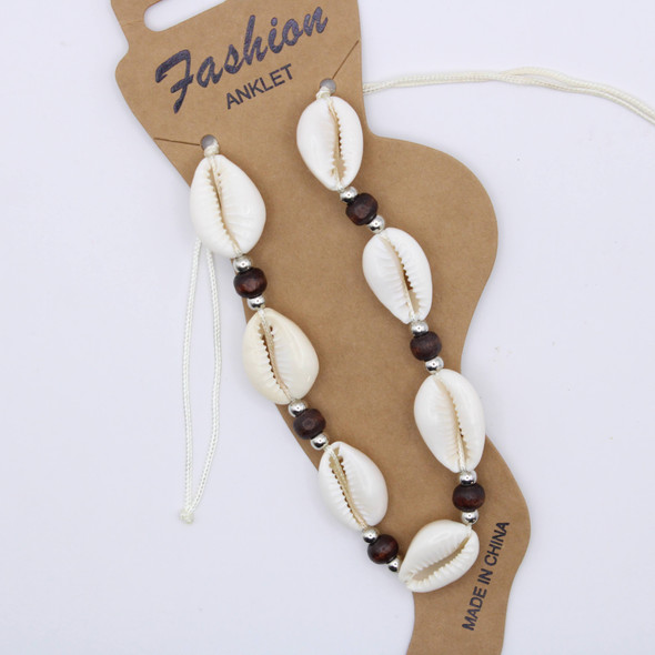 Cowrie Shell & Wood Bead Anklet .70 each