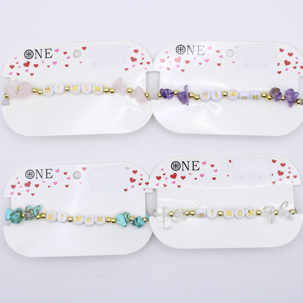 #1 MOM Natural Stone Beaded Bracelet .70 each