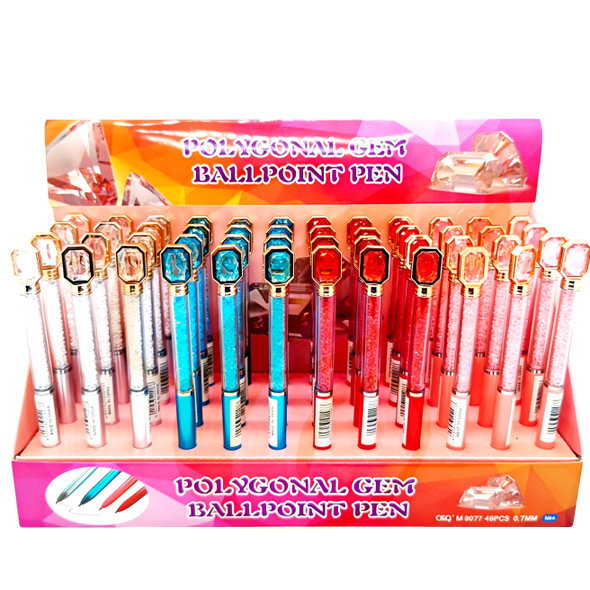 Polygonal Gem / Diamond Ballpoint Pen 48 pcs per display box .75 each