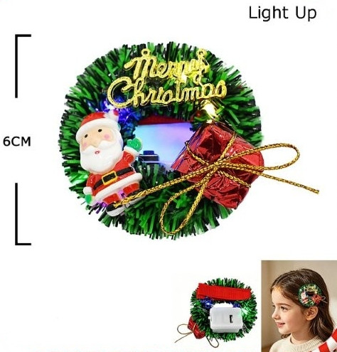 2.4" Light-Up Christmas Wreath Hair Clips .70 each
