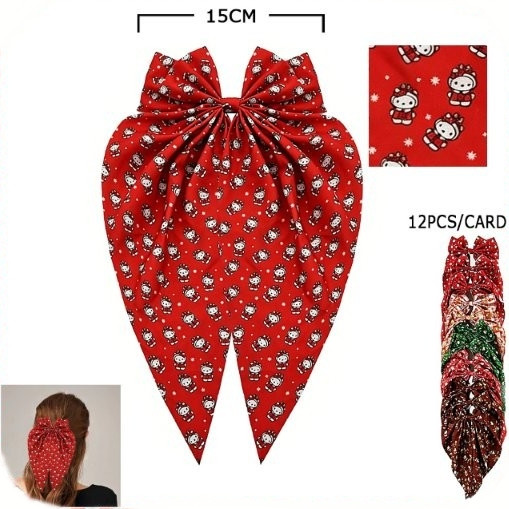 5.9" Christmas Novelty Long Tail Bow Hair Clips .70 each