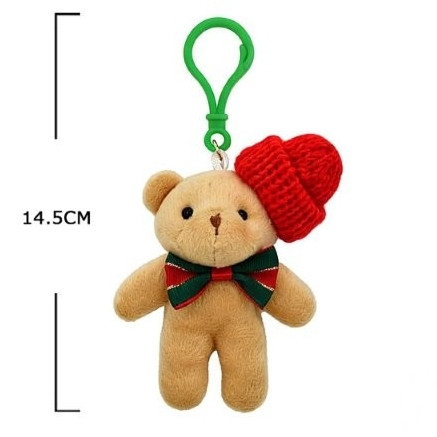 5.7" Christmas Teddy Bear w/ Knit Hat Keychain .75 each