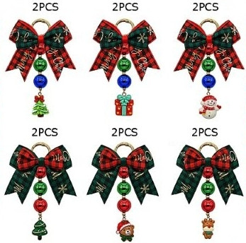 4.5" Christmas Plaid Bow Keychain with Jingle Bells & Holiday Charm .75 each